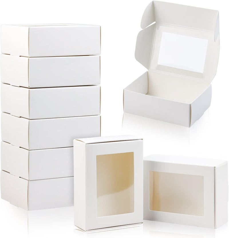 BadenBach 50 Pack Mini Rectangle Kraft Paper Boxes with Clear Windows,3.33" x 2.35" x 1.18",Tiny Small Homemade Soap Packaging Box Small Gift Boxes Bulk for Treat Candy Cookies Party Favors (White) - Image 3